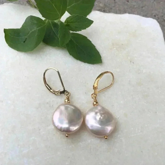 Nature’s Splendour®️LLC Jewelry - Peach Color Pearls, Coin Shape Earrings, Natural Color Pearls,June Birthdays